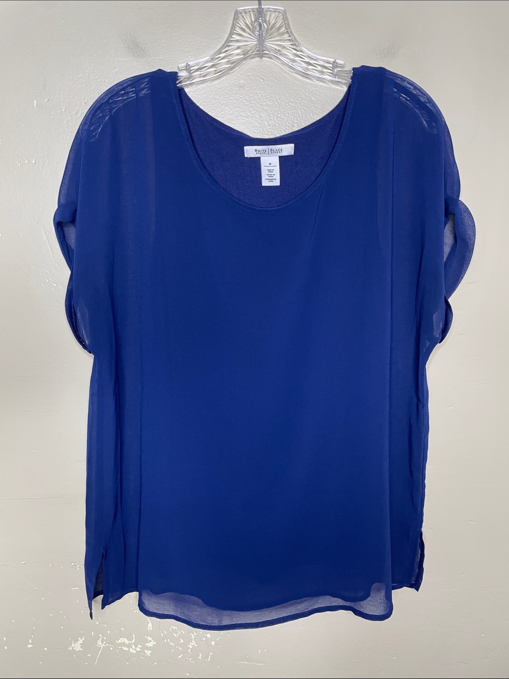 WHITE HOUSE BLACK MARKET Blue Effortless Double Layer Modern Chic Tunic Top Med